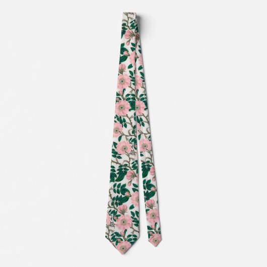 Cravate Fleurs Roses roses et Motif Feuille vert (Devant)