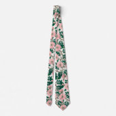 Cravate Fleurs Roses roses et Motif Feuille vert (Dos)