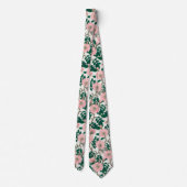Cravate Fleurs Roses roses et Motif Feuille vert (Dos)