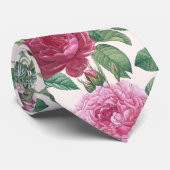 Cravate Fleurs Roses rouges, roses et magenta avec Feuille (Roulé)