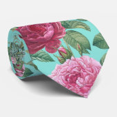 Cravate Fleurs Roses rouges, roses et magenta avec Feuille (Roulé)