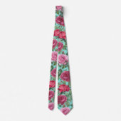 Cravate Fleurs Roses rouges, roses et magenta avec Feuille (Dos)