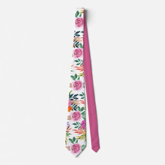 Cravate Fleurs Roses violettes Motif Floral (Devant)