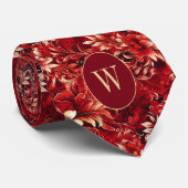 Cravate Fleurs Rouge et Crème Luxuriantes (Roulé)