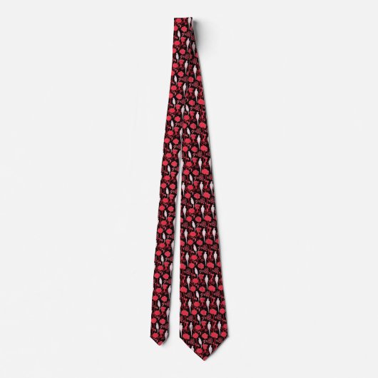 CRAVATE FLEURS ROUGES ART DÉCO, PIROTS BLANCS EN NOIR (Dos)