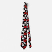 Cravate Fleurs rouges, blanches sur le noir. (Devant)