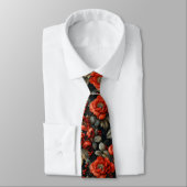 Cravate Fleurs rouges en noir (Attaché)