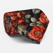 Cravate Fleurs rouges en noir (Roulé)