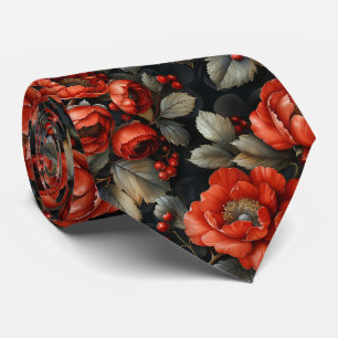 Cravate Fleurs rouges en noir