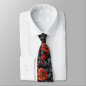 Cravate Fleurs rouges en noir (Attaché)