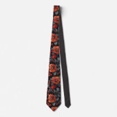 Cravate Fleurs rouges en noir (Devant)