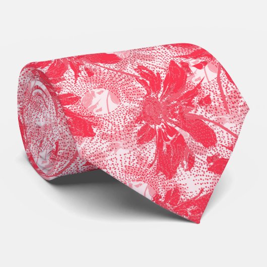 Cravate Fleurs rouges sur blanc. (Roulé)