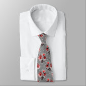 Cravate Fleurs rouges sur gris (Attaché)