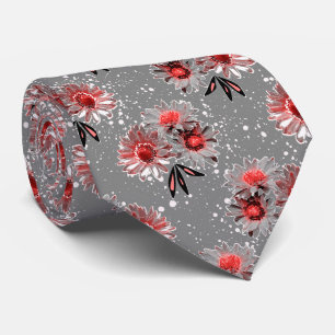 Cravate Fleurs rouges sur gris