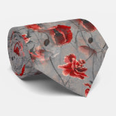 Cravate Fleurs rouges sur Gris foncé, Pépites rouges à pap (Roulé)