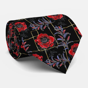 Cravate Fleurs rouges sur un noir