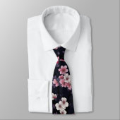 Cravate Fleurs Sakura Roses Noires, Design Motif, (Attaché)