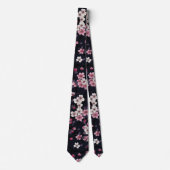 Cravate Fleurs Sakura Roses Noires, Design Motif, (Devant)