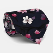 Cravate Fleurs Sakura Roses Noires, Design Motif, (Roulé)