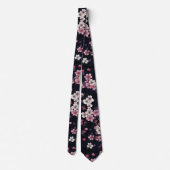 Cravate Fleurs Sakura Roses Noires, Design Motif, (Dos)