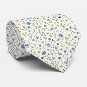 Cravate Fleurs sauvages blanches bleues Roses Mariage Mari