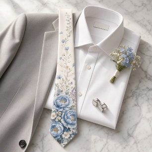 Cravate Fleurs sauvages bleu poussiéreux Mariage printanie