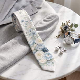 Cravate Fleurs sauvages bleu poussiéreux Mariage printanie