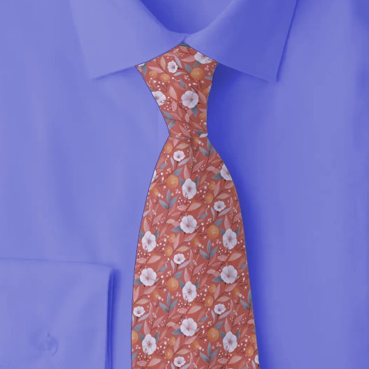 Cravate Fleurs Sauvages Corail