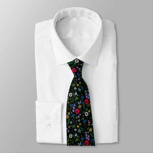 Cravate Fleurs sauvages en noir (Attaché)
