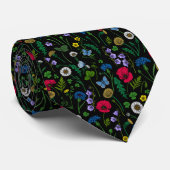 Cravate Fleurs sauvages en noir (Roulé)