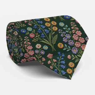 Cravate Fleurs sauvages Faux soie Style de broderie vint