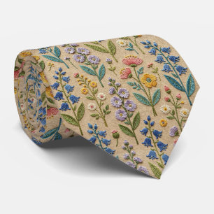 Cravate Fleurs sauvages Faux soie Style de broderie vint