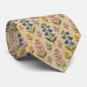 Cravate Fleurs sauvages Faux soie Style de broderie vint