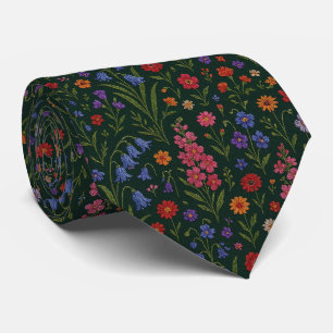Cravate Fleurs sauvages Faux soie Style de broderie vint