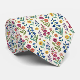 Cravate Fleurs sauvages Faux soie Style de broderie vint