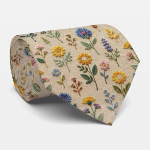Cravate Fleurs sauvages Faux soie Style de broderie vint
