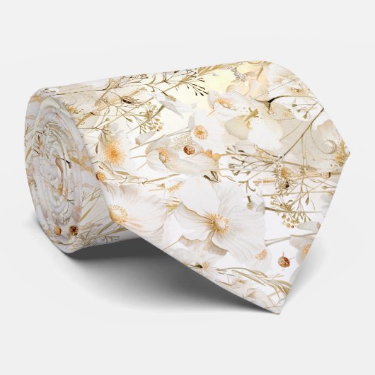 Cravate fleurs sauvages jaunes blanches (Roulé)