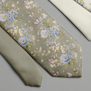 Cravate Fleurs sauvages pastel vert sauge jardin de printe