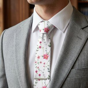 Cravate Fleurs sauvages roses bohème tendance unique