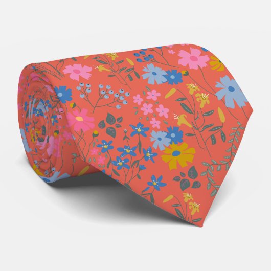 Cravate Fleurs sauvages rouges Boho modernes (Roulé)
