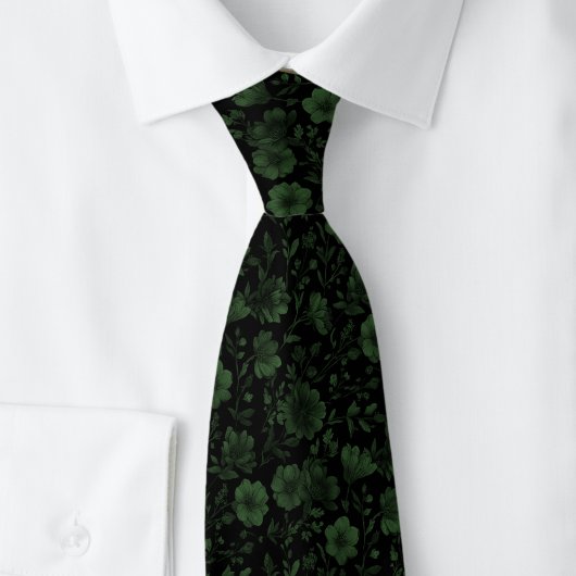 Cravate Fleurs sauvages vert chasseur