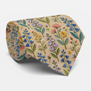 Cravate Fleurs sauvages vintage Dessin de broderie fauss