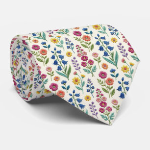 Cravate Fleurs sauvages vintage Dessin de broderie fauss