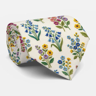 Cravate Fleurs sauvages vintage Dessin de broderie fauss