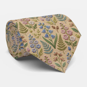 Cravate Fleurs sauvages vintage Dessin de fausse broderi