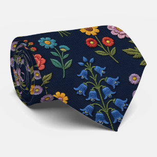 Cravate Fleurs sauvages vintage   Dessin de fausse broderi