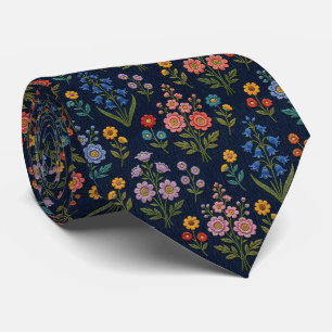 Cravate Fleurs sauvages vintage Dessin de fausse broderi