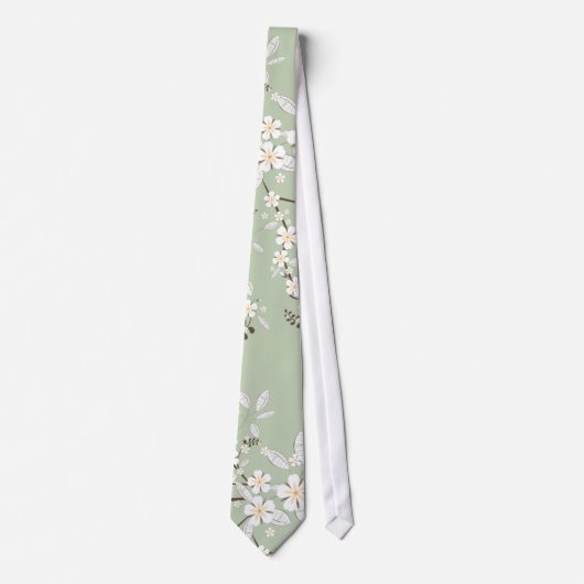 Cravate Fleurs sensibles sur le vert sauge (Devant)