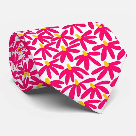 Cravate Fleurs stylisées - Crimson, ambre et blanc (Roulé)