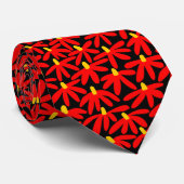 Cravate Fleurs stylisées - Rouge, Ambre et Noir (Roulé)